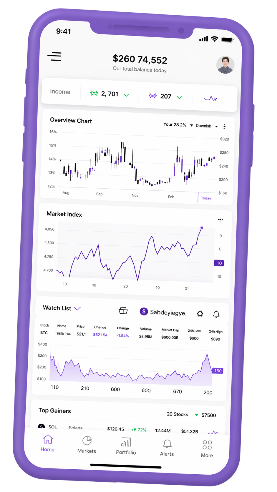 Mobile Portfolio-Tracking-Oberfläche